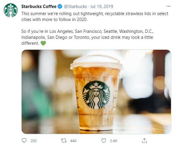 Starbucks Introduced Straw Less Lids